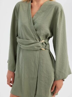 Zara Olive Green Dress with V-Neck